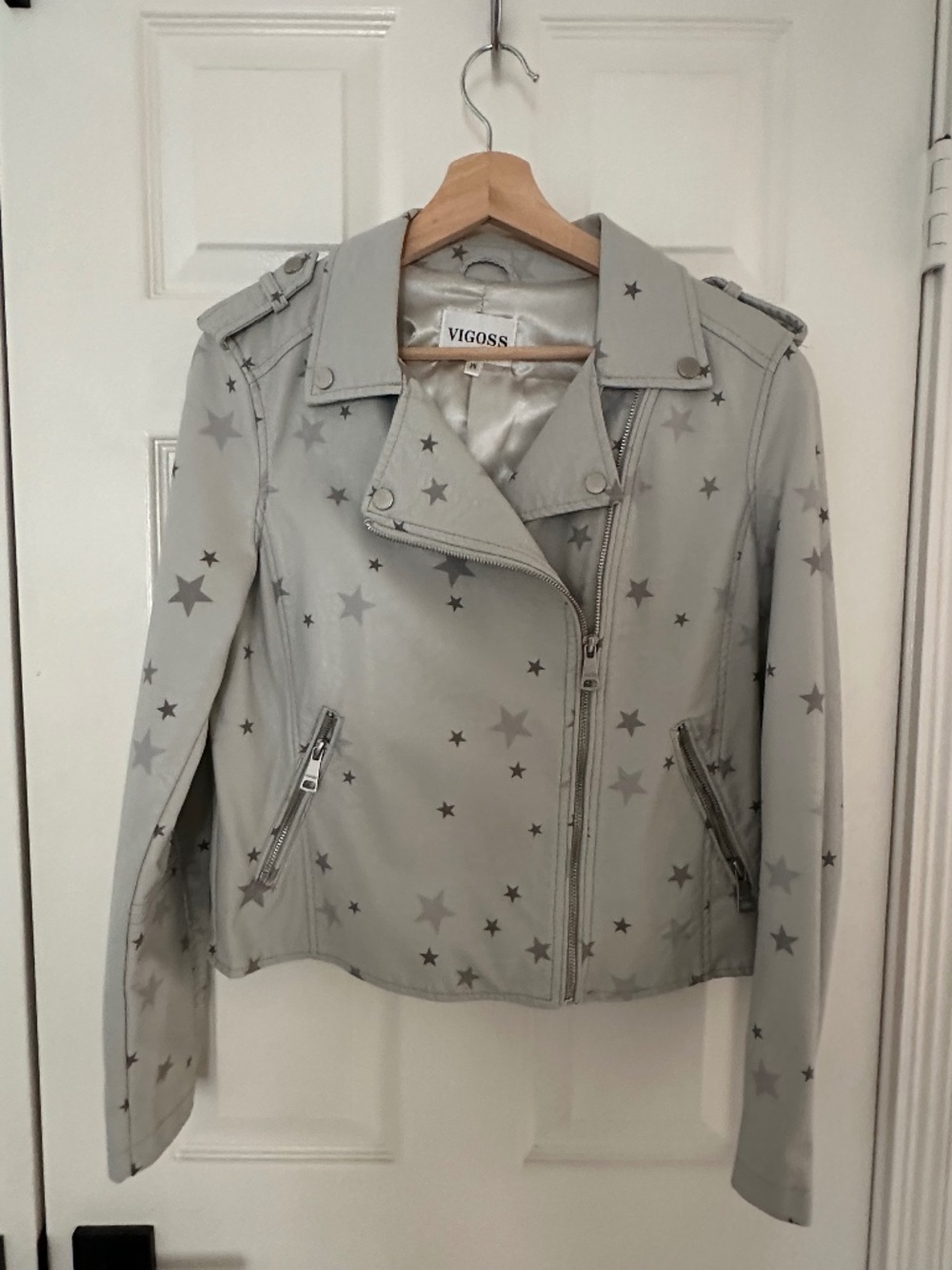 Vigoss Star-print Faux Leather Moto Jacket